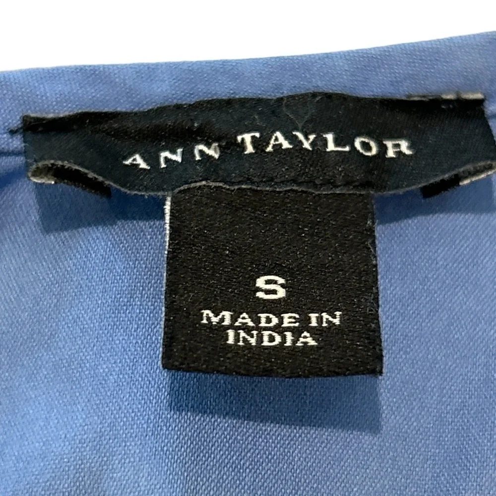 Ann Taylor Women's Blue Cotton Back Zip Sleeveless Blouse Top